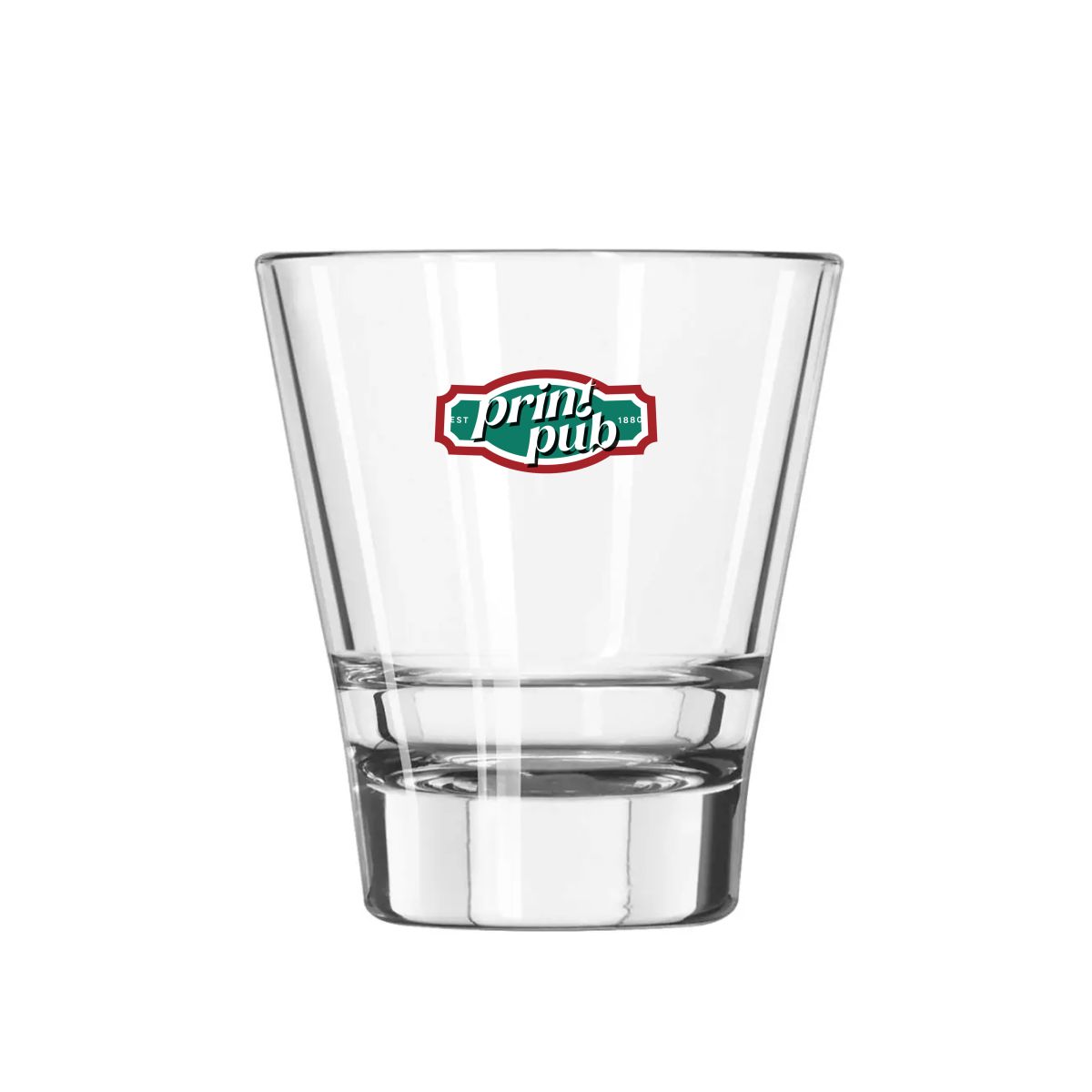 Tumbler Libbey Endeavor 20 cl. mit farbenfrohem Druck des PrintPub-Logos auf der Vorderseite.
