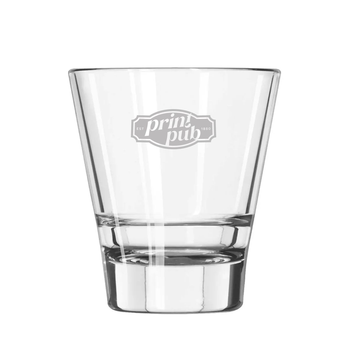 Gravur des PrintPub-Logos auf dem Tumbler Libbey Endeavor 35 cl. auf der Vorderseite.