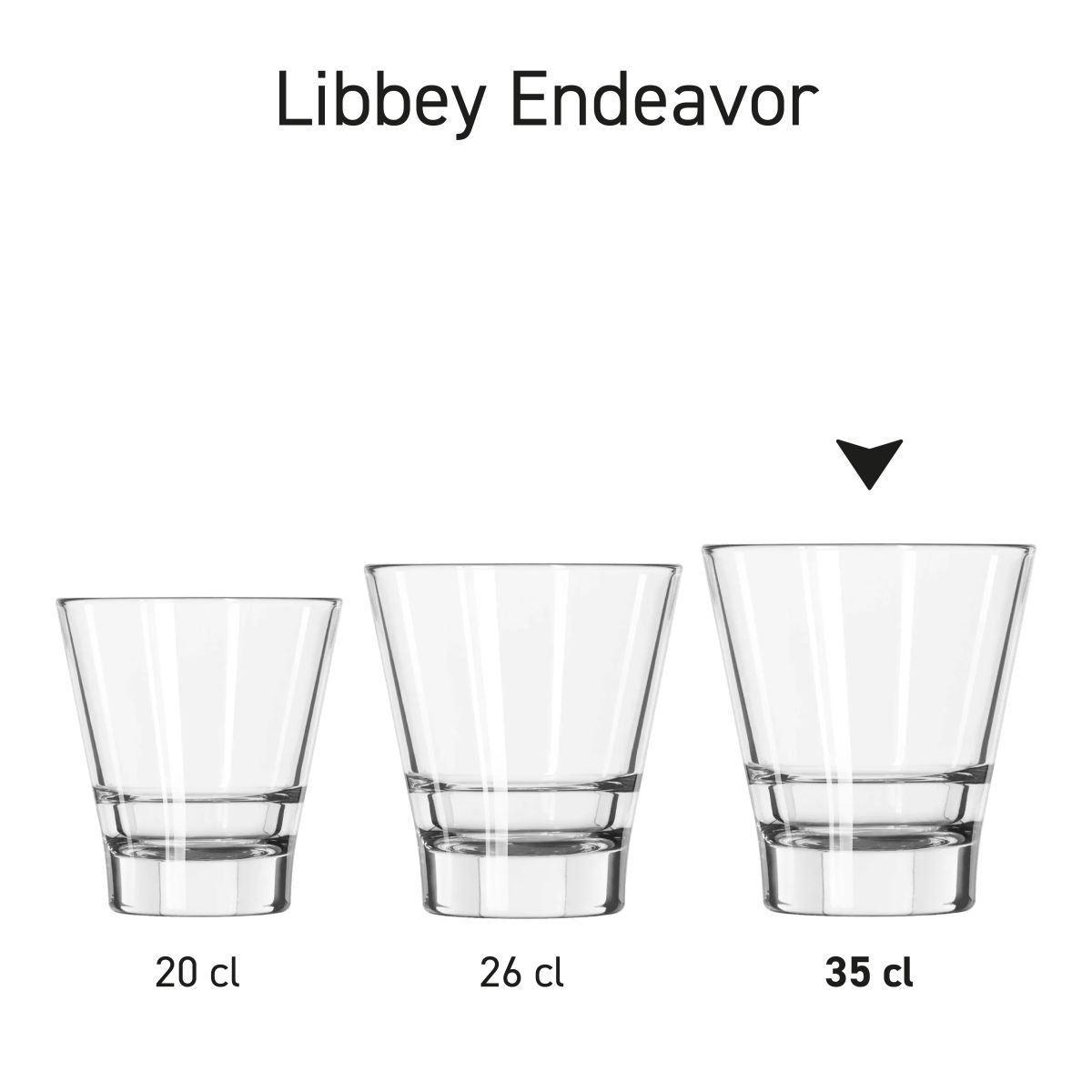 Serienübersicht von Libbey Endeavor-Gläsern mit unterschiedlichem Inhalt nebeneinander gestellt.