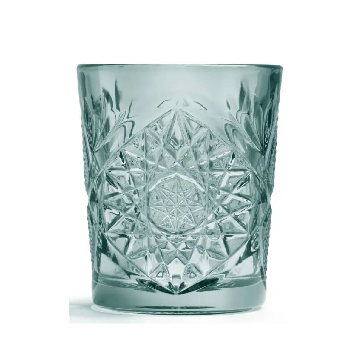 Grüner Becher Onis Hobstar 35 cl Glas mit geschliffenem Sternmuster, Vorderansicht ohne Druck