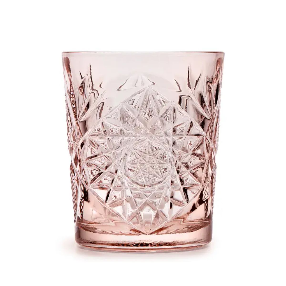 Pink Tumbler Onis Hobstar 35 cl Glas mit geschliffenem Sternmuster, Vorderansicht ohne Druck