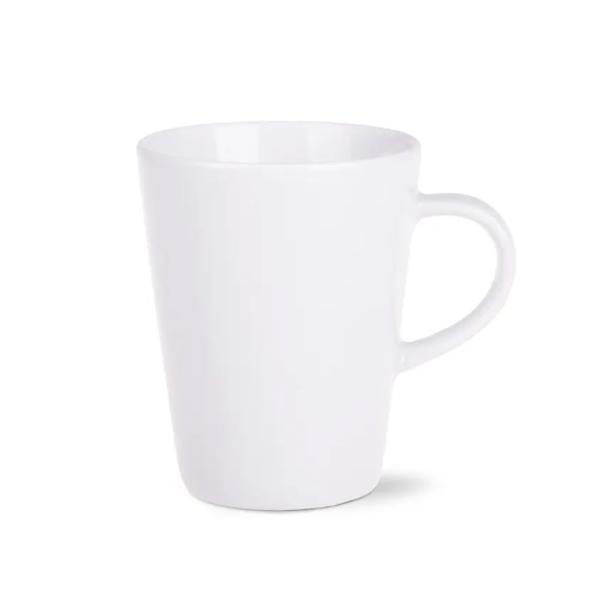Vorderansicht der weißen Victor Tasse 24 cl. aus Porzellan mit glatter Oberfläche und einfacher zylindrischer Form. Vorderansicht der weißen Victor Tasse 24 cl. aus Porzellan mit glatter Oberfläche und einfacher zylindrischer Form.