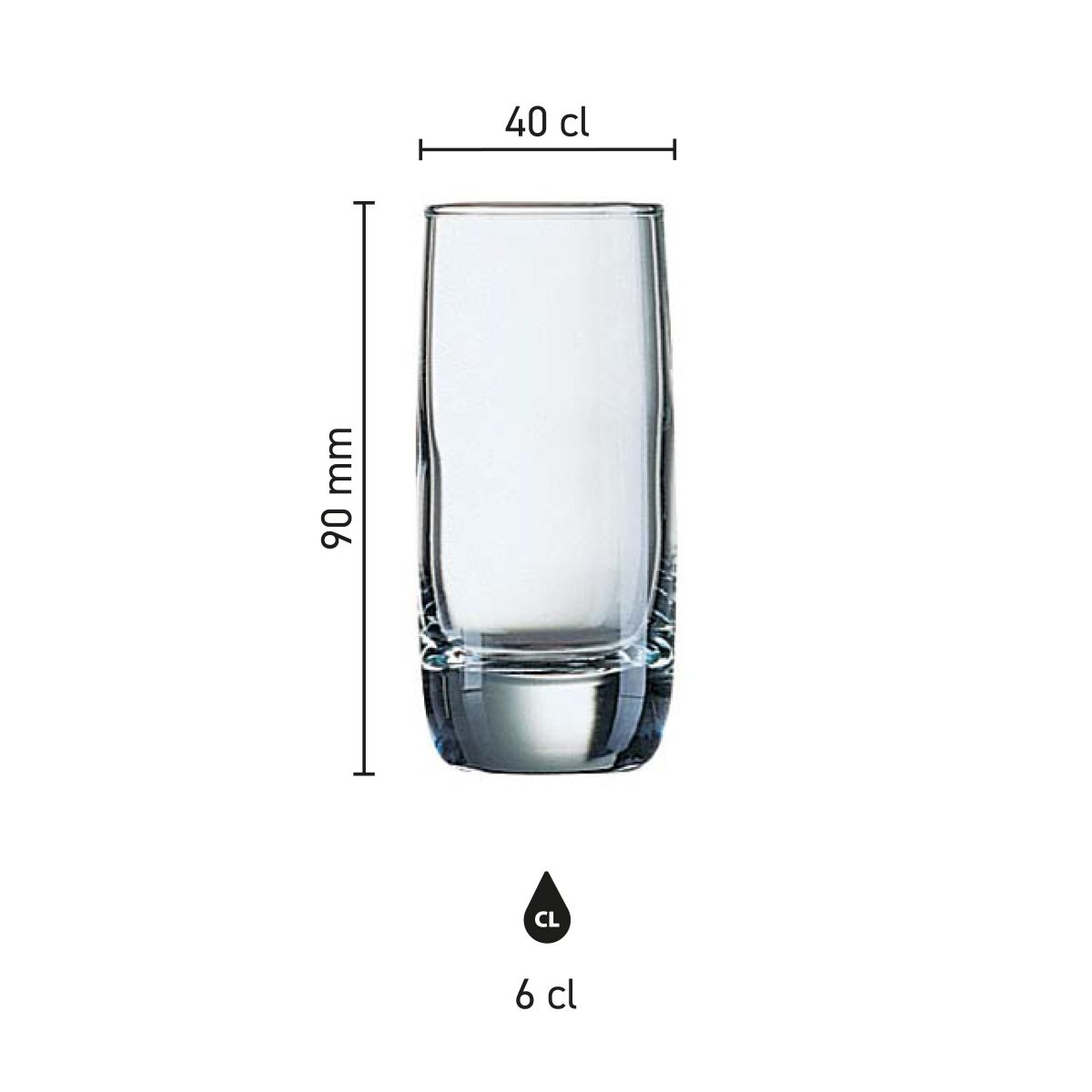 Übersicht über das Vigne Likörglas 6 cl. mit genauen Glasmaßen in informativer Infografik.