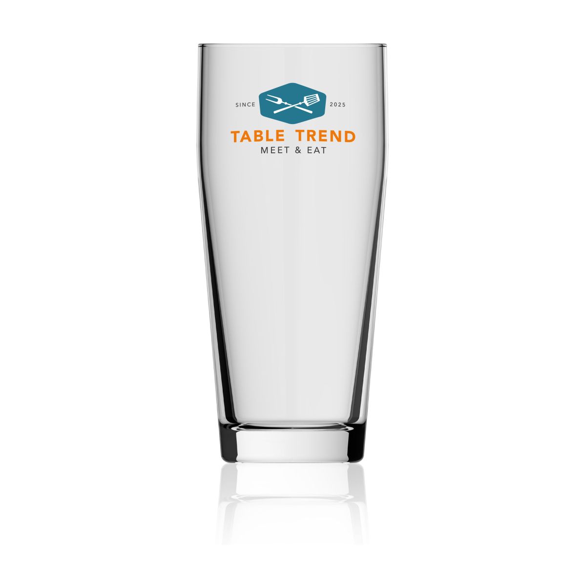 Willibecher 48 cl. transparentes Glas mit mehrfarbigem TableTrend-Logo auf der Vorderseite