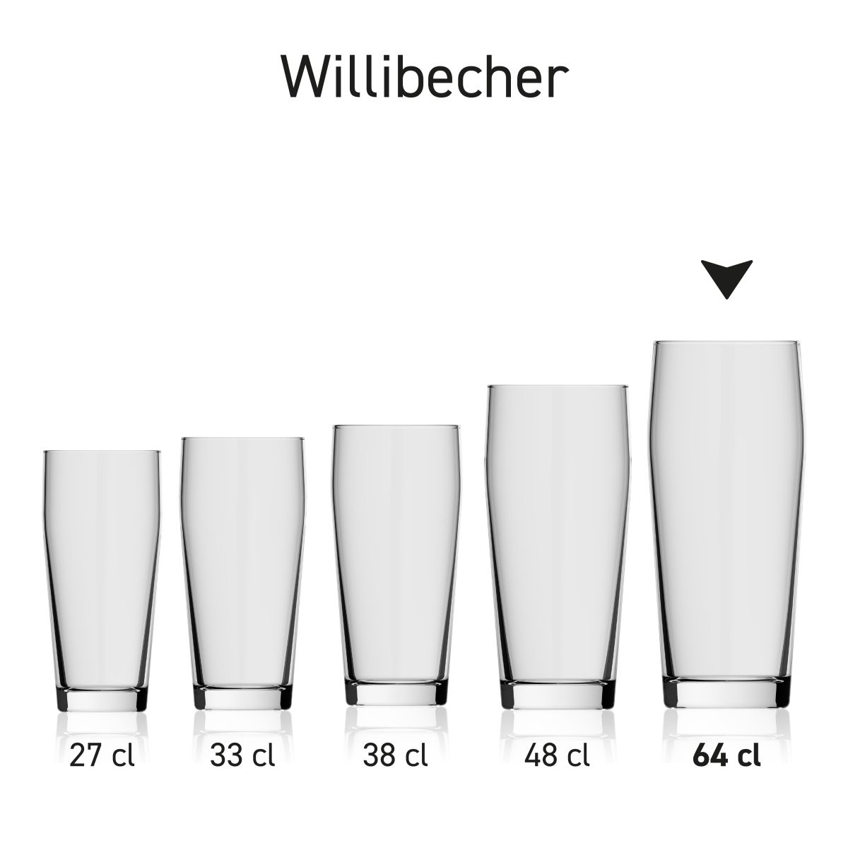 Willibecher 64 cl. Glas aus einer Serie, mehrere Exemplare nebeneinander abgebildet