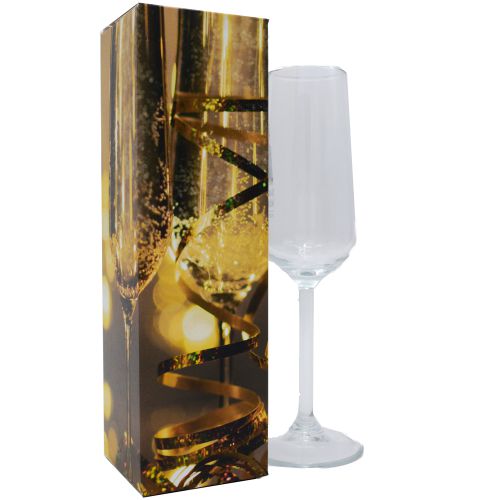 Diese transparente Champagnerflöte mit einem Fassungsvermögen von 19,5 cl kann bedruckt oder graviert werden