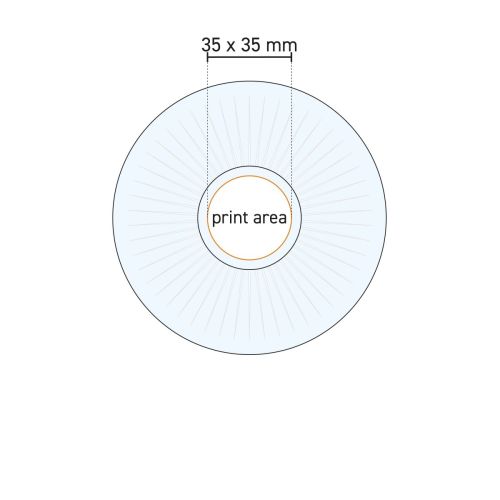 Detaillierte Arbeitszeichnung der Barshine-Kaffeeuntertasse 14 cm aus Glas mit Markierung des Druckbereichs.