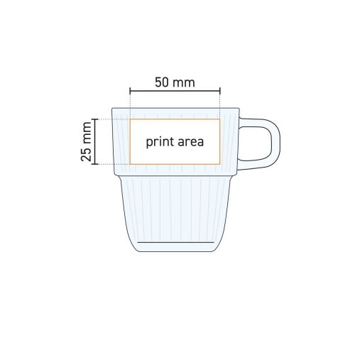 Markierung der Druckfläche auf der Arbeitszeichnung des Barshine Coffee Glases 18,5 cl.