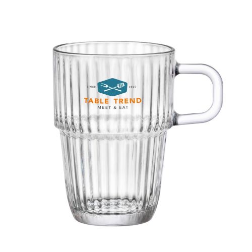 Latte Glas mit mehrfarbigem TableTrend Logo auf der Vorderseite des Barshine Glases 31,5 cl.