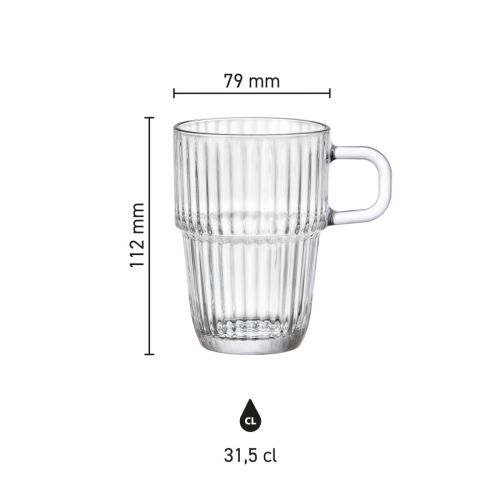 Infografik mit den Maßen des Barshine Latte Glases 31,5 cl. einschließlich Höhe und Durchmesser.