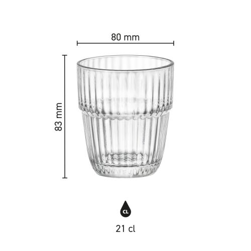 Infografik mit den technischen Daten von Barshine Tumbler Glas 21 cl einschließlich Höhe, Breite und Fassungsvermögen.