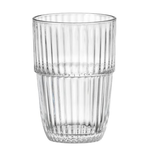 Vorderansicht des Barshine Tumbler 50 cl. Glas mit gerader zylindrischer Form und transparentem Glaseinsatz.
