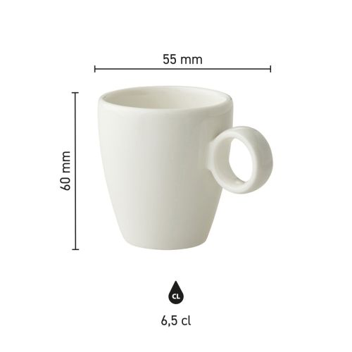Klare Maße der Bart Espressotasse 6,5 cl Porzellan in der Infografik.