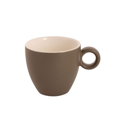 Bart Kaffeetasse Matt 17 cl. aus braun-mattem Porzellan, 17 cl, in Vorderansicht, mit runder Form und stabilem Henkel.