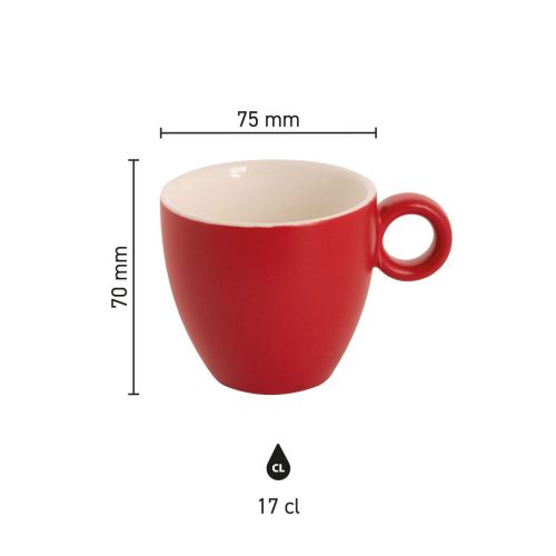 Die Infografik zeigt die Produktabmessungen der Bart 17 cl Kaffeetasse aus mattem Porzellan.