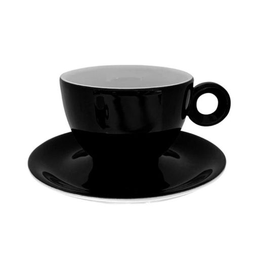 Vorderansicht von Bola Cappuccino schwarz und weiß 20 cl. Set aus Porzellan, mit abgerundeter Form.
