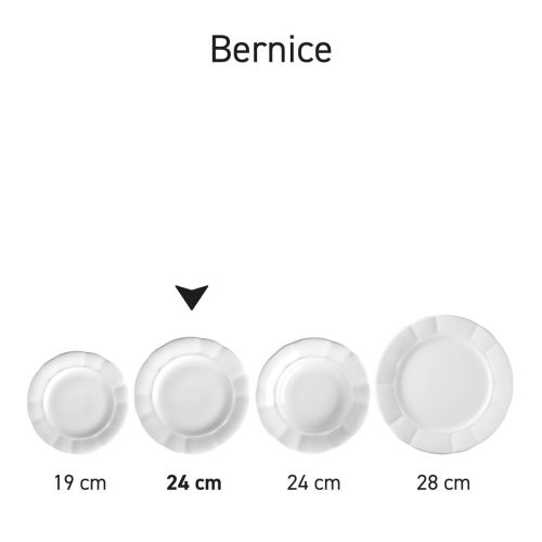 Serie von Tellern Bernice in Porzellan ordentlich nebeneinander angeordnet.