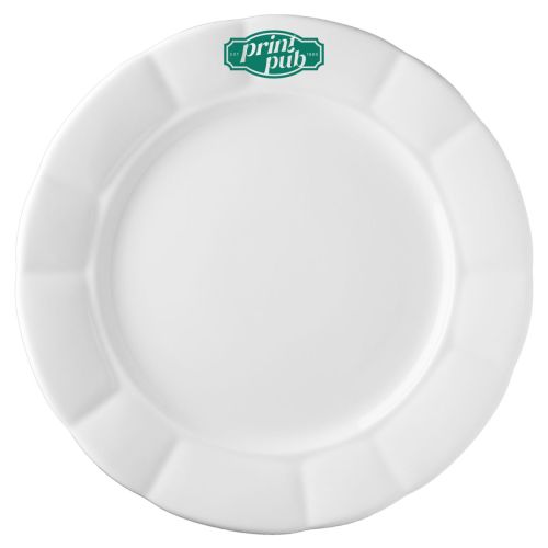 Teller Bernice 28 cm mit PrintPub-Logo in einer Farbe auf der Vorderseite.