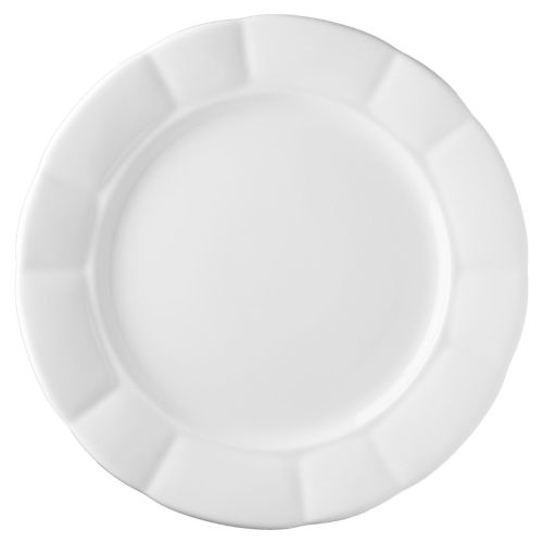 Vorderansicht des Teller Bernice 28 cm aus weißem Porzellan mit breitem Rand und glatter Oberfläche.