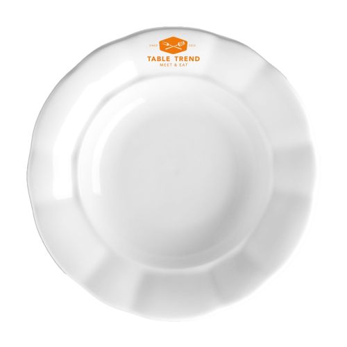 Teller Bernice tief 24 cm aus Porzellan mit TableTrend Logo in einer Farbe auf der Vorderseite.