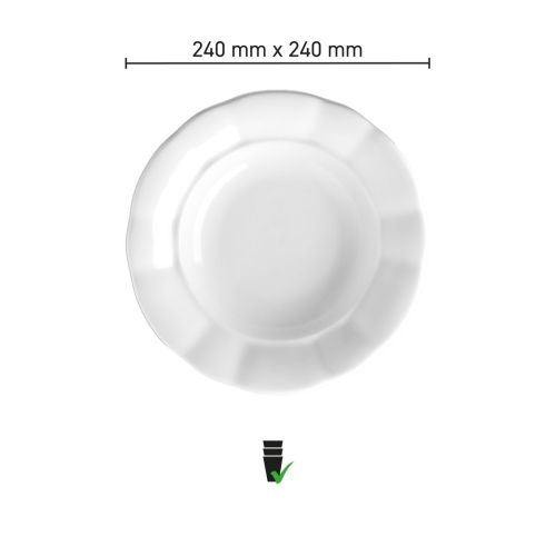 Überblick über die Abmessungen des Tellers Bernice tief 24 cm Porzellan als Infografik.