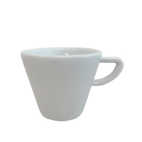 Vorderansicht der Delta Cappuccinotasse 20 cl aus Porzellan, geräumige Kaffeetasse mit Ohr, geeignet für Cappuccino und Milchkaffee.