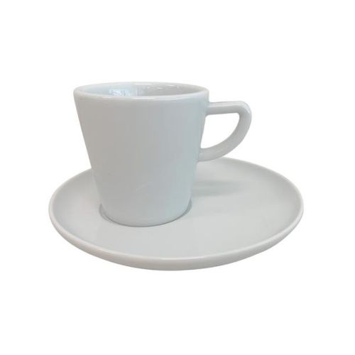 Vorderansicht von Delta coffee SET 16 cl aus Porzellan, kompakte Kaffeetasse mit Untertasse für Espresso oder Kaffee.