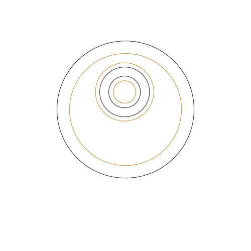 Arbeitszeichnung der Delta Untertasse 15 cm Porzellan mit markierter Druckfläche für das Logo, technische Darstellung des Drucks der Kaffeeuntertasse.