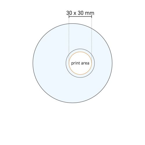 Arbeitszeichnung der Easy Bar Espresso untertasse 14 cm aus Glas mit Angabe der Druckfläche und Positionierung.