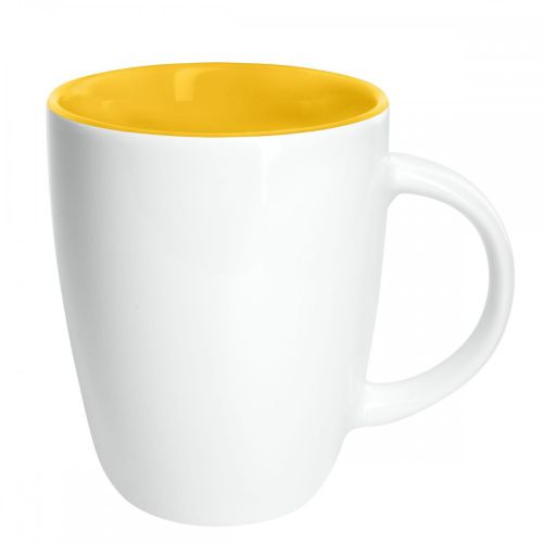 diese weiße Tasse Elite mit gelber Innenseite und 25cl Fassungsvermögen kann bedruckt werden