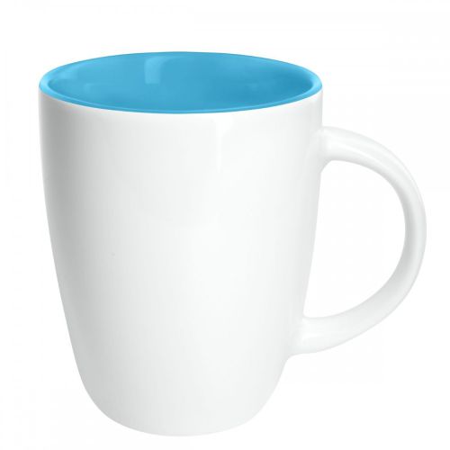 diese weiße Tasse Elite mit hellblauer Innenseite und 25cl Fassungsvermögen kann bedruckt werden
