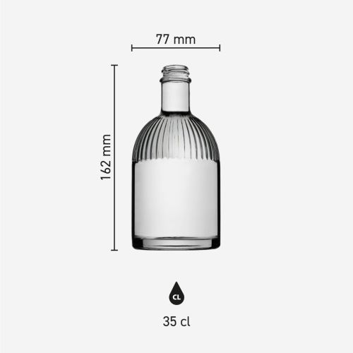 Infografik zur Glasflasche Florence 0,35 Liter mit Übersicht der Produktabmessungen wie Höhe und Durchmesser.