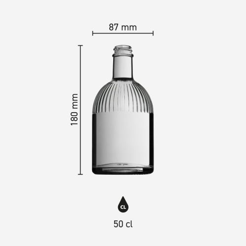 Infografik der  Flasche Florence 0,5 Liter mit übersichtlicher Darstellung der Produktabmessungen wie Höhe, Durchmesser und Inhalt.