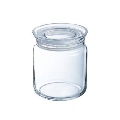 Glass mit Deckel 0,75 Liter, transparentes Vorratsglas in schlanker Vorderansicht.