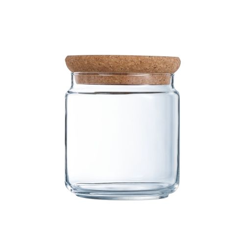 Glass mit Deckel 0,75 Liter, transparenter Topf zur Aufbewahrung in der Küche in der Vorderansicht.