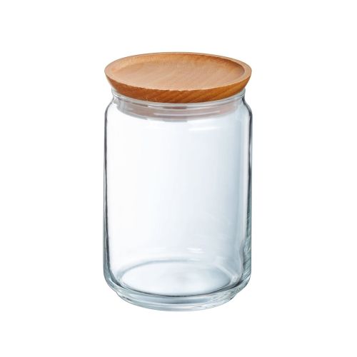 Glass mit Deckel 1 Liter, transparentes Vorratsglas in klarer Vorderansicht.