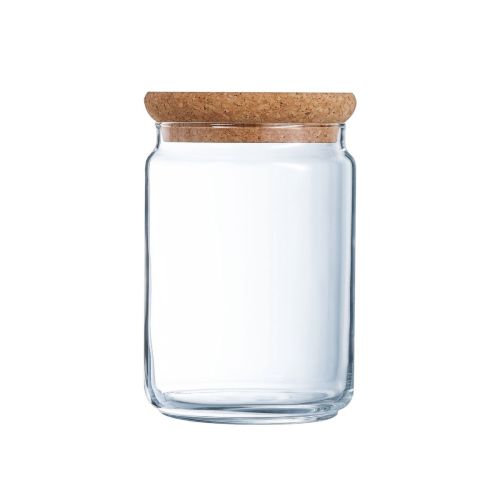 Glass mit Deckel 1 Liter, transparenter Topf zur Aufbewahrung in der Küche in der Vorderansicht.