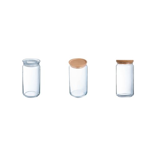 Übersicht der 1,5-Liter-Gläser mit Deckel in verschiedenen Varianten, transparentes Vorratsglas im Sortimentsbild.