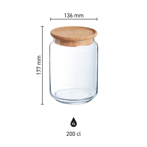 Infografik mit den Abmessungen eines 2-Liter-Glases mit Deckel, transparentes Vorratsglas im Überblick.