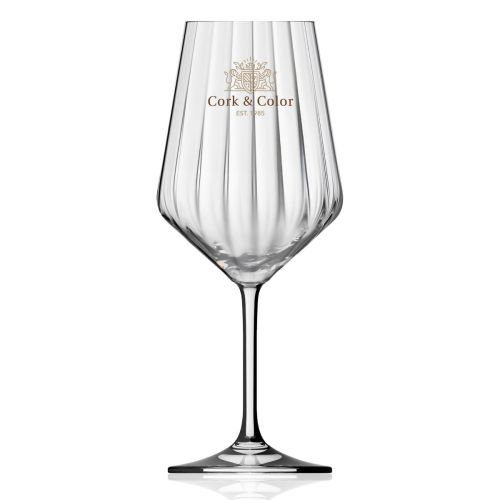 Glas Melody lines Weinglas 53 cl. mit CorkColor Logo in mehreren Farben, sichtbar auf der Vorderseite des Kelches.