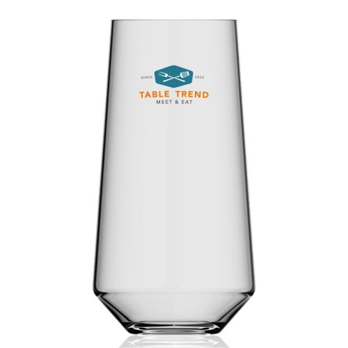Glas Melody Becher 45 cl. mit mehrfarbigem TableTrend Logo auf der Vorderseite, deutlich zentriert.