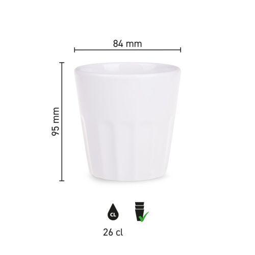 Übersicht der Produktabmessungen der Noble Tasse 26 cl Porzellan in der Infografik.