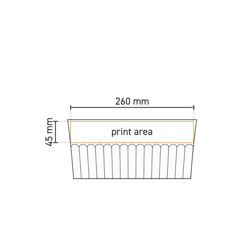 Arbeitszeichnung der Noble Tasse 36 cl Porzellan mit markierter Druckfläche für das Logo.