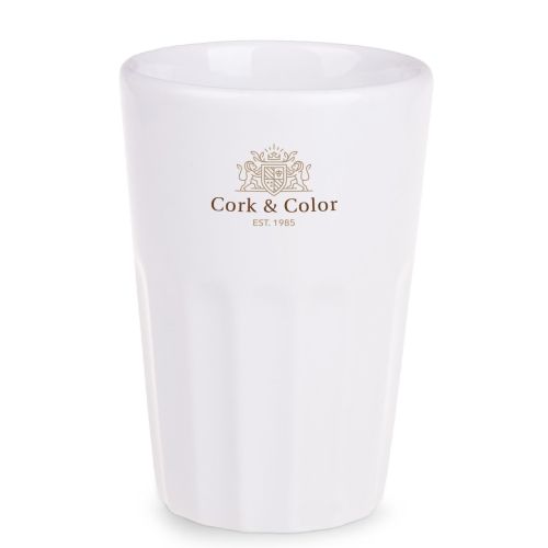 Noble Becher 36 cl. Porzellan mit mehrfarbigem CorkColor-Logo auf der Vorderseite.