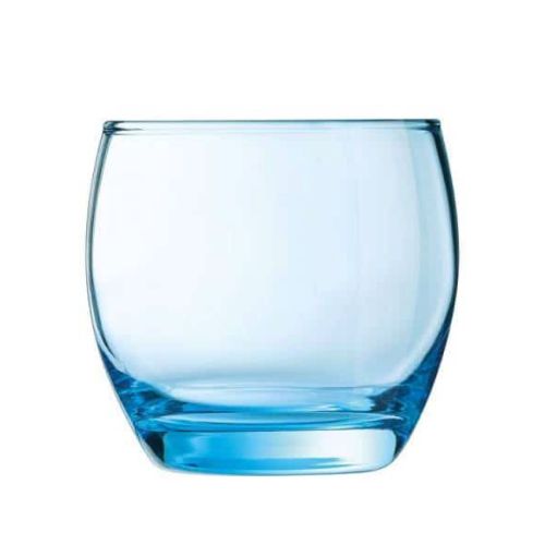 Vorderansicht von Salto Tumbler 32 cl. Glas mit geraden Seiten und klarem, blauem Trinkglas.