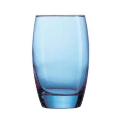 Vorderansicht von Salto Tumbler 35 cl Glas mit geraden Seiten und blauem transparentem Trinkglas.