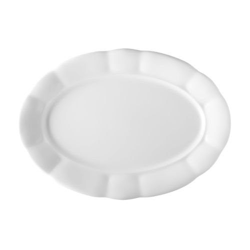 Vorderansicht der Schüssel Bernice 32 cm aus weißem Porzellan mit breitem Rand und tiefer Schale.