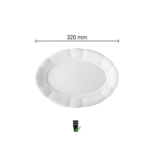 Infografik mit den Produktabmessungen der Schüssel Bernice 32 cm aus weißem Porzellan.