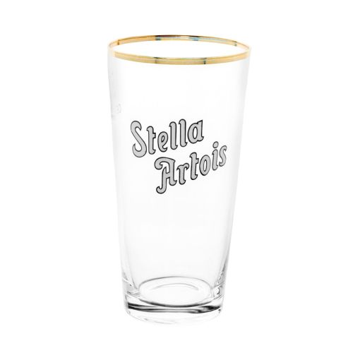 TransparentesStella Artois Bierglas 33 cl. mit Logo und kugelförmigem Design aus Klarglas.
