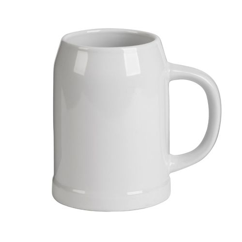 Vorderansicht des weißen Steinkrug 50 cl. mit robuster Form, klassischer Bierkrug zum Servieren von Bier.